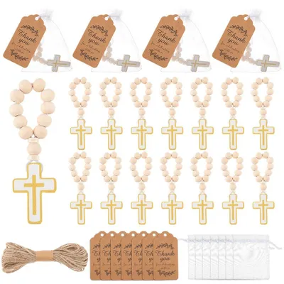 Holz-Rosenkranz-Set, 36 Stück mit Kreuzanhänger, 8/10 mm Perlen
