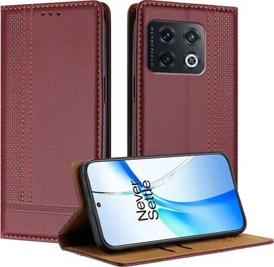 Produktbild von Handyhülle für OnePlus 10 Pro Leder Flip Klappbare Schutzhülle mit Standfunktion Dunkelrot