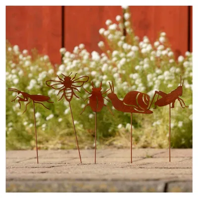 Produktbild von Garden Insekten Gartenstecker 5er Set, Gartendeko Rostoptik, Roststecker aus Edelrost Metall, Rost Deko für Garten Terrasse Balkon Blumentopf