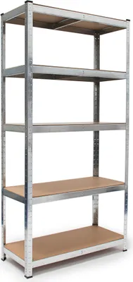 Zdjęcie produktu dla 2 x regał do dużych obciążeń, stal ocynkowana, nośność 875 kg, system łączony, regał magazynowy z 5 półkami, wys. x szer. x gł.: 180 x 90 x 40 cm, kolor srebrny