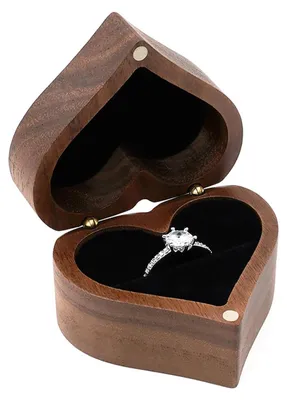 Herzförmige Holz-Ringbox für Verlobung, schwarz