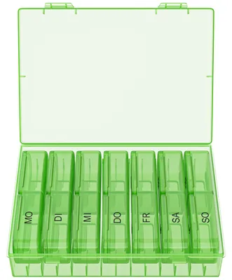 Produktbild von WELLGRO Tablettenbox für 7 Tage - Pillendose je 2 Fächer pro Tag - Klappdeckel mit Druckverschluss - Aufbewahrungsbox - BPA-freier Kunststoff