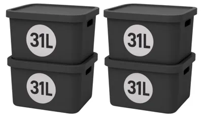 Produktbild von Plastard Aufbewahrungsbox mit Deckel 4er-Set 31 Liter in Anthrazit