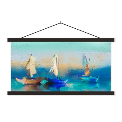 Produktbild von MuchoWow® Textilposter Gemälde - Ölfarbe - Boot - Abstrakt 90x45 cm mit schwarzem Rahmen - Klemmleisten