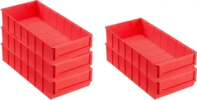 Produktbild von SparSet 5x Rote Industriebox 400 B | HxBxT 8,1x18,3x40cm | 4,7 Liter | Sichtlagerkasten, Sortimentskasten, Sortimentsbox, Kleinteilebox