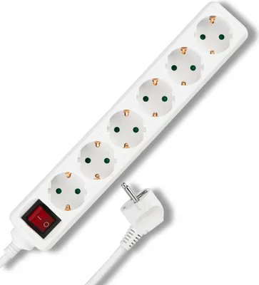 Productafbeelding van REV wandcontactdoos met 6 stopcontacten, 1,4 meter, met schakelaar, wit