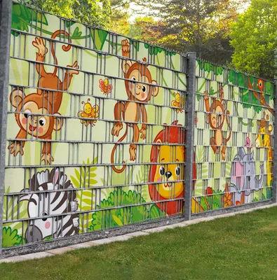 Produktbild von Sichtschutzstreifen Dschungeltiere Sichtschutz Garten Zaun - Teil1 + Teil2 - 9 Streifen - 500x180cm