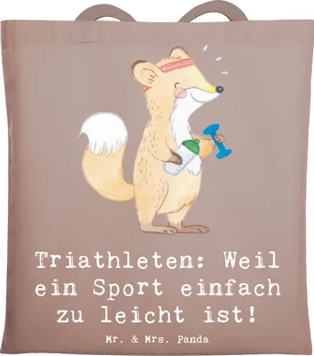 Produktbild von Mr. & Mrs. Panda dokumententasche Triathlon Helden - Braun Pastell - Geschenk, Uni Tasche, Disziplinen, Teamsport, Tote Bag, Sportler, Gemeinschaft, Geschenke, Beutel