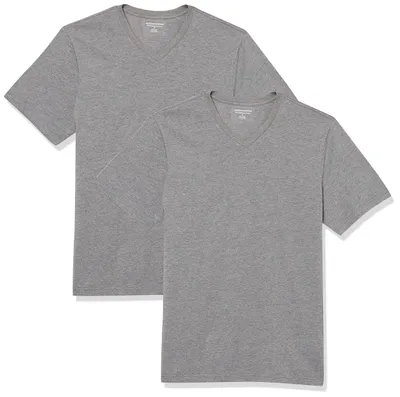 Produktbild von A. Essentials Herren T-Shirt Slim Fit Kurzarm V-Ausschnitt 2er Pack Grey Heather