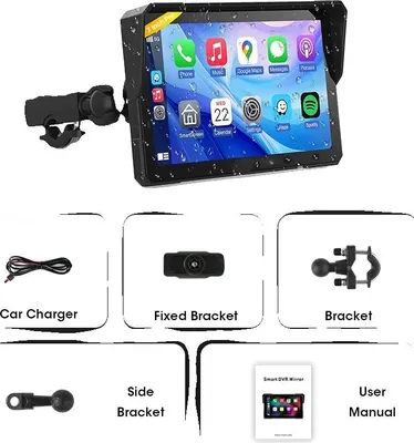 Immagine prodotto di GPS per moto, impermeabile, connettività wireless, schermo da 7 pollici compatibile con CarPlay