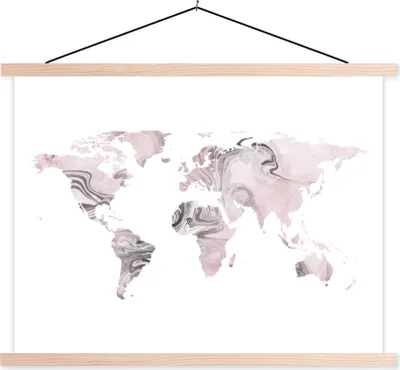 Produktbild von MuchoWow® Textilposter Weltkarte - Farbe - rosa 120x90 cm mit holzfarbenen Rahmen - Magnetisch