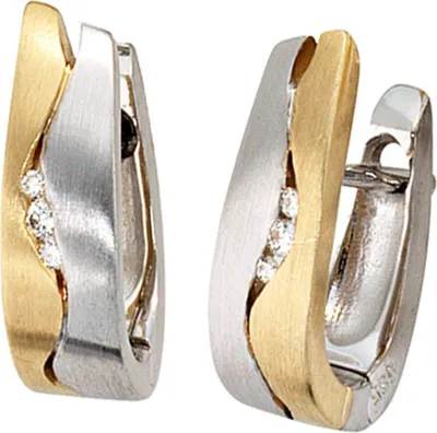 Produktbild von JOBO Creolen 585 Gold Weißgold Gelbgold mattiert 6 Diamanten Brillanten Ohrringe