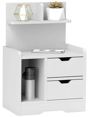 Image de Table de chevet HOMCOM à 2 tiroirs, table d'appoint, table de chevet avec étagère