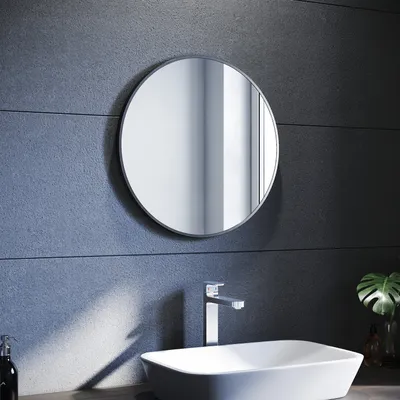 Zdjęcie produktu dla SONNI czarne okrągłe lustro ścienne lustro do makijażu 60 cm z aluminiową ramą lustro wiszące lustro