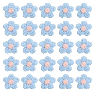 50 Häkelblumen-Applikationen, Wasserblau/Kirschrosa, 40 mm