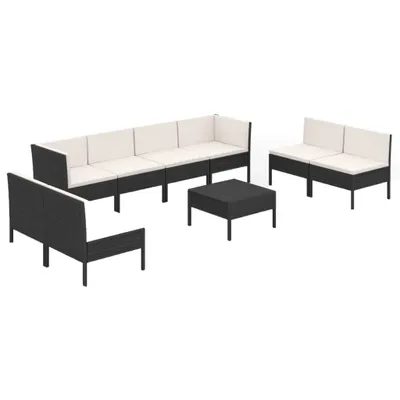 Produktbild von 9-tlg. Garten-Lounge-Set mit Auflagen Poly Rattan Schwarz