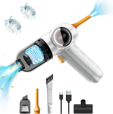 Imagen del producto de Aspiradora de coche inalámbrica y portátil, con una potencia de succión de 120 W para una limpieza fácil, ideal para eliminar pelos de mascotas, limpiar el coche, el hogar, color blanco
