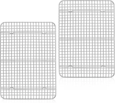 Produktbild von Unyqoos® Abkühlgitter-Set aus Edelstahl, 2 Stück, 39 x 28 x 2 cm – rechteckiges Back- und Abkühlrost für Kuchen, Plätzchen, Fleisch & Pizza, spülmaschinenfest
