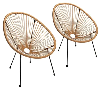 Produktbild von 2er Set Acapulco Gartenstühle - Loungesessel für Wohnzimmer, Terrasse, Garten, Balkon - Korbsessel im Retro Design - Outdoor/Indoor - Beige
