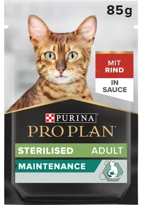 Produktbild von PRO PLAN Sterilised, Katzenfutter nass, reich an Rind, 26 x 85g – Single