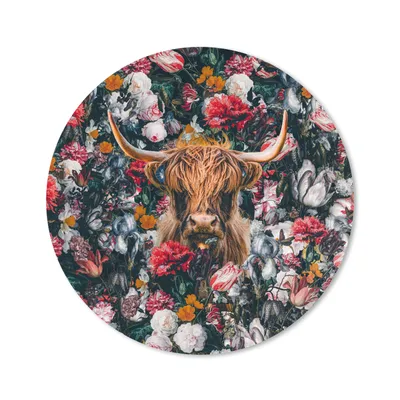 Produktbild von MuchoWow® Mauspad Mousepad Kuh - Blumen - Braun 20x20 cm - Mousepads - Maus Mat - Pad - Mausunterlage - Schreibtischmatte
