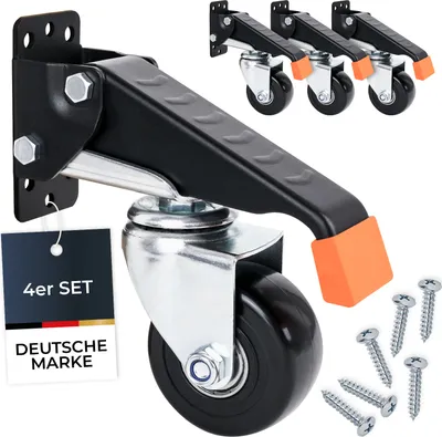 Absenkbare Schwerlastrollen für Werkbank im 4er Set von HMF mit 65 mm Durchmesser in Schwarz
