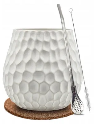 Immagine prodotto di Set Yerba Mate Matero: tazza bianca, confezione di yerba mate, bombilla da 17 cm e OMAGGI!