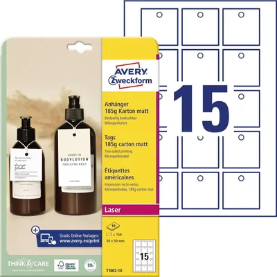 Image de AVERY Zweckform T1002-10 AVERY Zweckform Hängeetiketten weiß 50,0 x 50,0 mm blanko, 150 St.