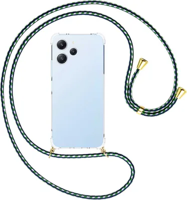 Produktbild von Handykette Backcover-Schutzhülle mit Band (Metall goldfarben) für Xiaomi Redmi 12 (6.79'') - grün/blau/weiß