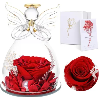 Image de Rose éternelle, cloche en verre, fleurs conservées, fabrication artisanale, couleur rouge, cadeau pour femmes, maman, grand-mère