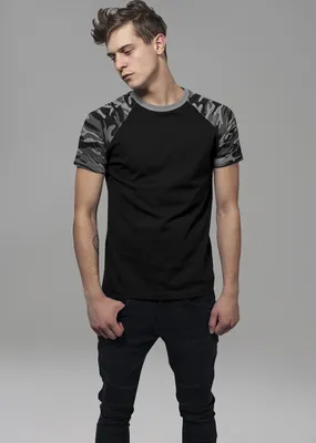 Produktbild von Urban Classics T-Shirt Herren Raglan Contrast Tee schwarz/darkcamo 4XL