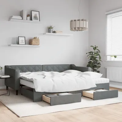 Zdjęcie produktu dla Maison Exclusive – rozkładana sofa z szufladami, kolor ciemnoszary, 90 x 200 cm, obicie z tkaniny
