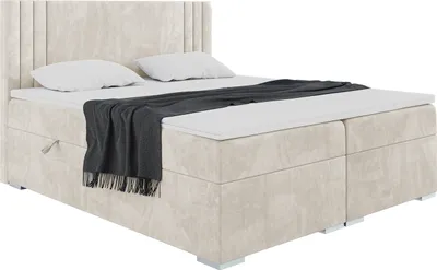 Produktbild von MEBLINI Boxspringbett mit Bettkasten - Gepolstert Doppelbett mit Matratze und Topper - Polsterbett mit Stauraum - Bett mit Kopfteil - Stauraumbett - MORANO - 120x200 - H4/Creme Samt