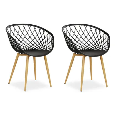 Productafbeelding van Tuinstoel met armleuningen, set van 2. Zwarte tuinstoelen, geschikt voor balkon, terras en tuin. Kunststof stoelen, ook geschikt als keukentool. Buitenstoelen