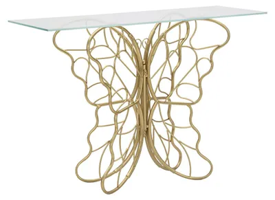 Produktbild von Konsolentisch Butterfly aus Eisen und Glas Gold – 110 x 40 x H 76 cm
