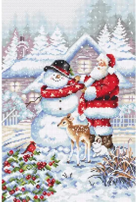 Image de Letistitch point de croix set "Bonhomme de neige et Père Noël", motif à compter, 33x22cm