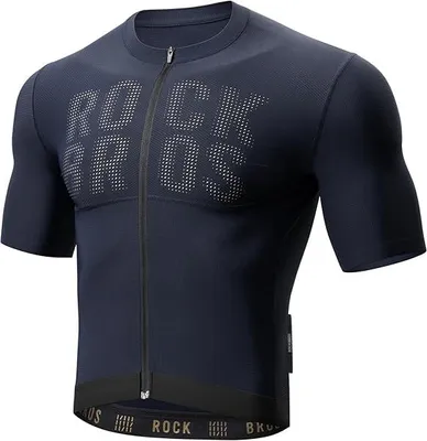 Produktbild von ROCKBROS Atmungsaktives schnelltrocknendes Rennrad Trikot mit Rückentaschen, Radtrikot Kurzarm Herren Dunkelblau L