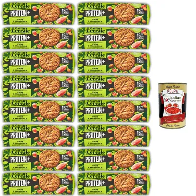 Produktbild von GranCereale PROTEIN+ Fichi & Mandorle 16x230g – 16% Protein, vegan, ohne Palmöl, ballaststoffreich, recyclebare Verpackung – italienische Kekse + Italian Gourmet polpa