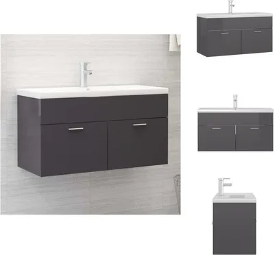 Produktbild von vidaXL Waschbeckenunterschrank mit Einbaubecken Hochglanz-Grau -  Badezimmerwaschtische