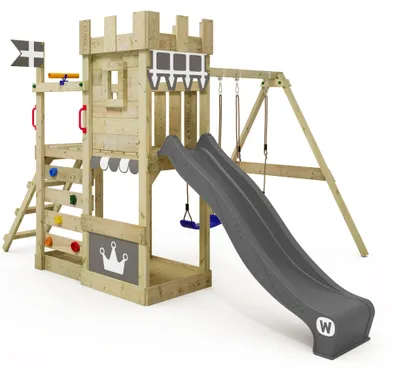 Produktbild von Spielturm Wickey RoyalFlyer mit Doppelschaukel und Rutsche, anthrazit
