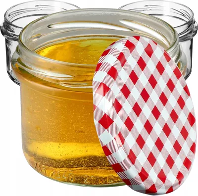 Zdjęcie produktu dla Słoiki do przetworów KADAX z pokrywką "Tartu", słoiki do przetworów, 235 ml, 20 sztuk, pokrywka w czerwoną kratkę