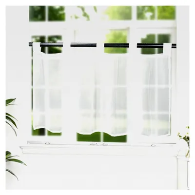Produktbild von Scheibengardinen Voile Bistrogardine, Kurzstore Gardine Transparent, Kurzvorhang mit Schlaufen, Küchenvorhang, Weiß, 1er Pack, HxB 45x90cm