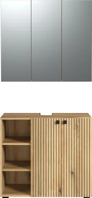 Image de PureBliss ensemble de meubles de salle de bains meuble sous-vasque et armoire de toiletteReproduction chêne.