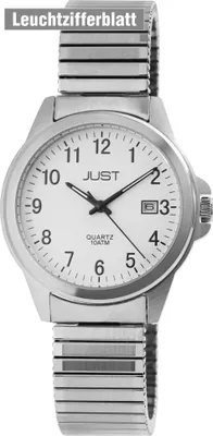Produktbild von Just Edelstahl Herrenarmbanduhr mit Zugarmband, 3-Zeiger, Datumsanzeige