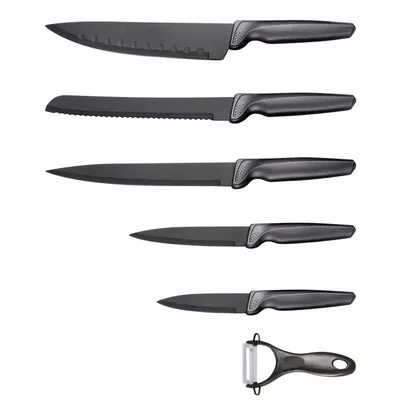 Produktbild von Michelino Messerset 6-teilig Edelstahl Klingen Küchenmesser Kochmesser Schäler Messer Grau