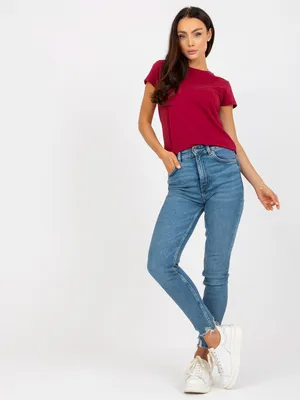 Zdjęcie produktu dla Basic Feel Good Spodnie damskie Dunmark Denim bordowe XL