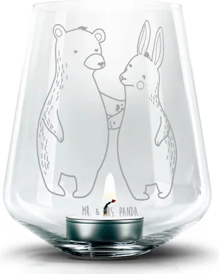 Produktbild von Mr. & Mrs. Panda Glas Windlicht Bär und Hase Umarmen - Transparent - Geschenk, Best Friends, Kerzenhalter, Teelicht, Beste Freundin, für Immer, Freunde, BFF, Laterne