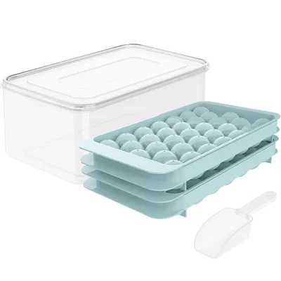 Imagen del producto de Juego de moldes redondos para hielo con 33 compartimentos, ideales para hacer cubitos de hielo caseros, color azul