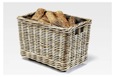 Produktbild von Kaminholzwagen mit Rollen aus Rattan - Innenfutter aus dunklem Stoff