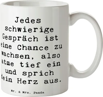 Produktbild von Mr. & Mrs. Panda Tasse Spruch Ein schwieriges Gespräch führen - Weiß - Geschenk, Kaffeebecher, mutig sein, Vertrauem, kaffeetasse keramik, Trost, Trinkbecher, Zuversicht